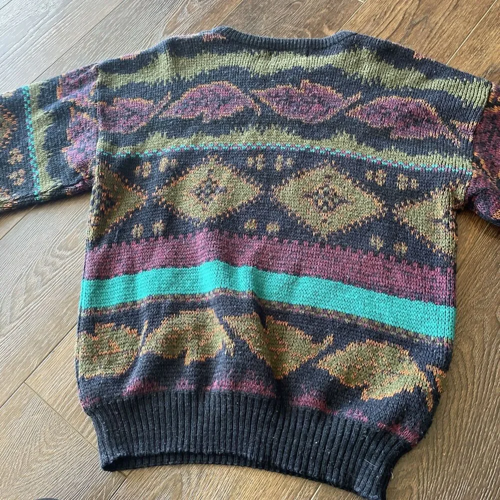 MELANGE Multi-Color Abstract Acrylic Sweater Vtg 90s Mens Biggie Cosby; Sz Med